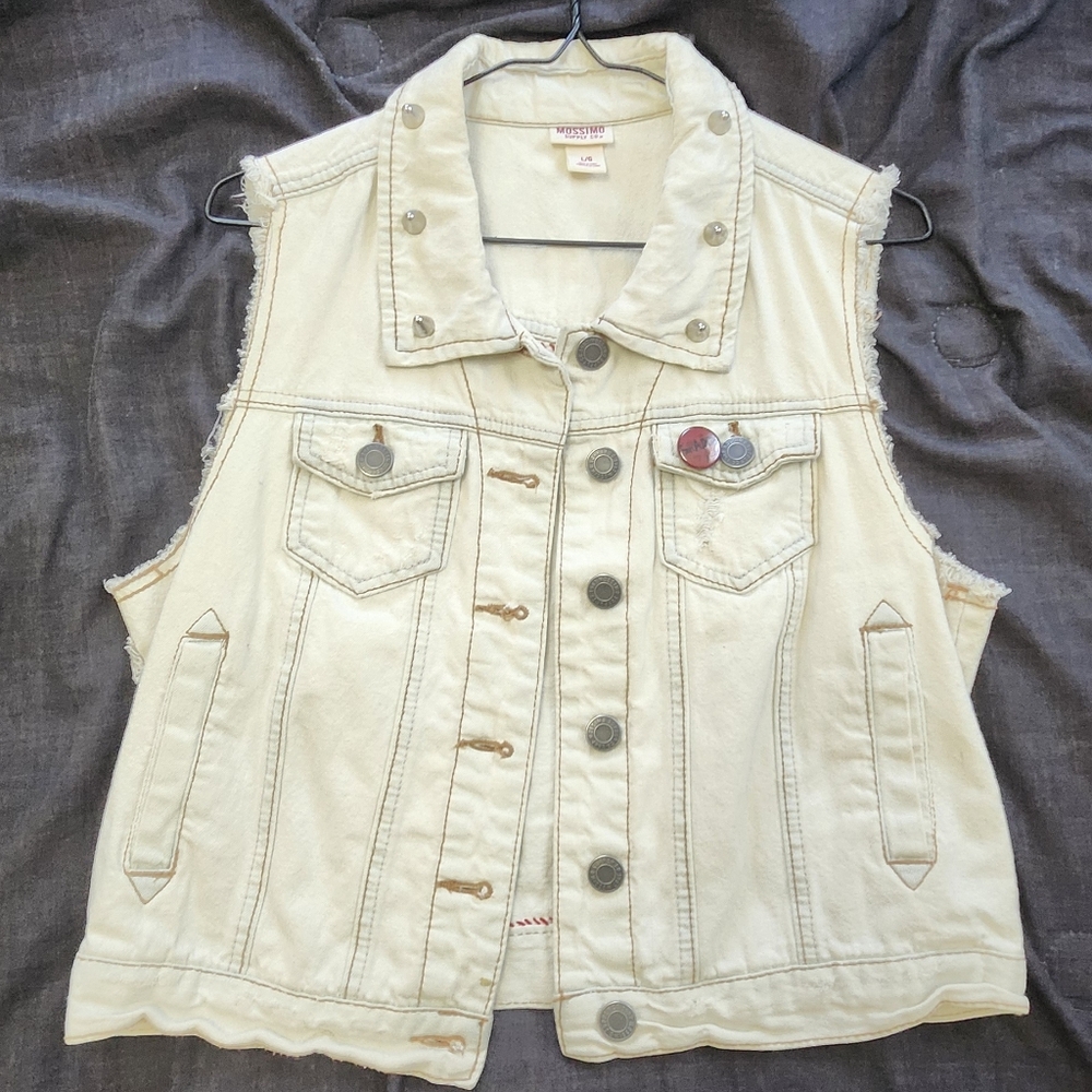 Cream Denim Vest with Habd Stitched Accents